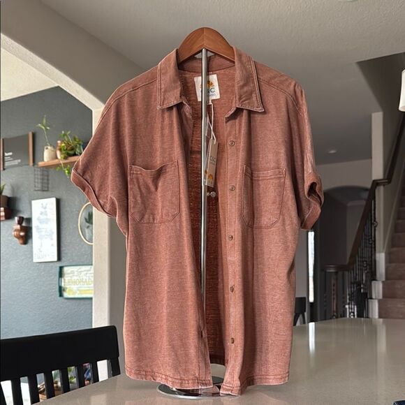 C&C California Tops - NWT C & C Collar Button Down S Earthy Casual Shirt in Rust Short Sleeve